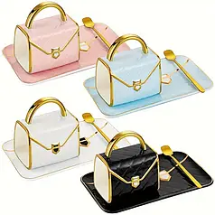 Набір Керамічна Чашка Сумочка  310мл для Кави з Ложкою та Блюдцем 7,5*9,5см, Сумочка-Стильна Капучіно