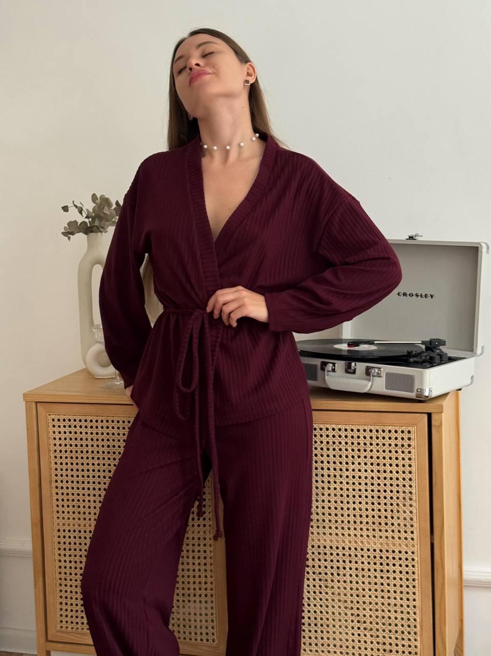 Домашній комплект жіночий Модель: 1555-5970 Колір: марсал, молоко, шоколад, чорний, фото 1