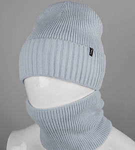 Комплект шапка-резинка з відворотом на флісі + Баф на філсі (230701), Св.Сірий