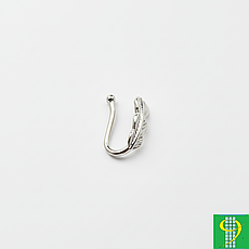 Сережка пірсинг в ніс без проколу листочок срібляста, фото 3