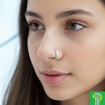 Сережка пірсинг в ніс без проколу листочок срібляста, фото 2