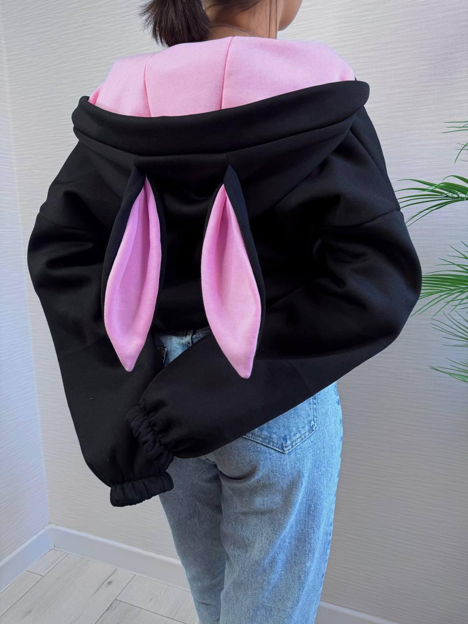 Жіночий базовий осінній теплий худи з вушками оверсайз батник на блискавці тринити на флісі світшот з капюшоном толстовка, фото 1