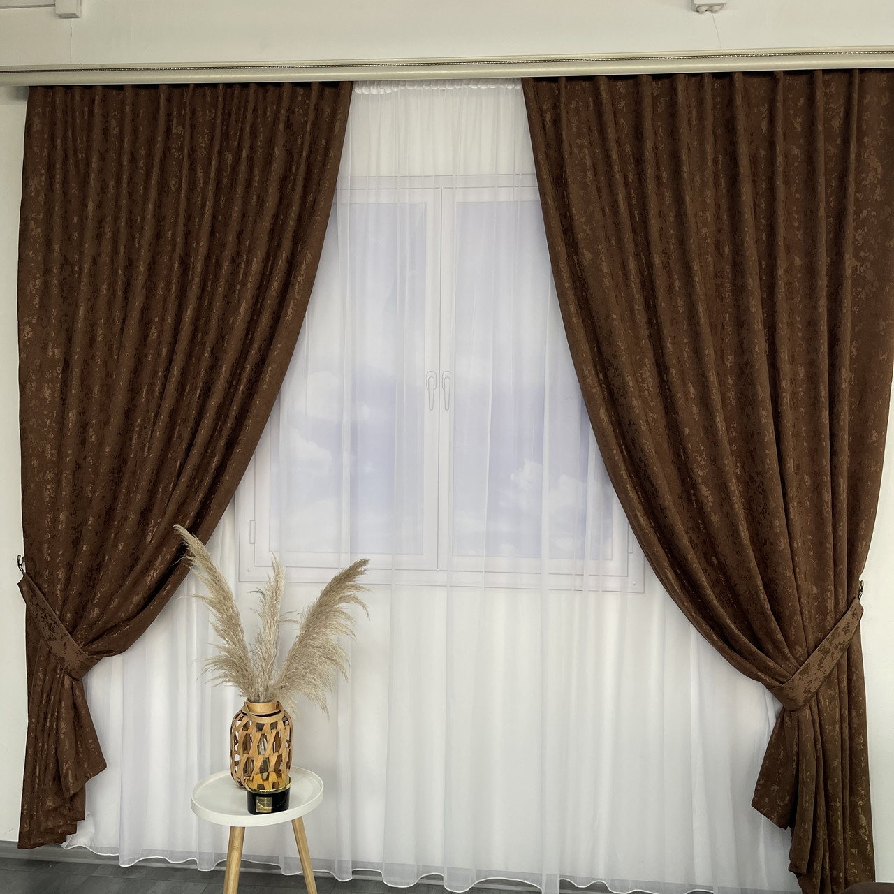 Коричневі готові штори мармурові (SH-M19n-12), фото 1