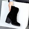 Чорні замшеві високі черевики ковбойки на середньому підборі, фото 4