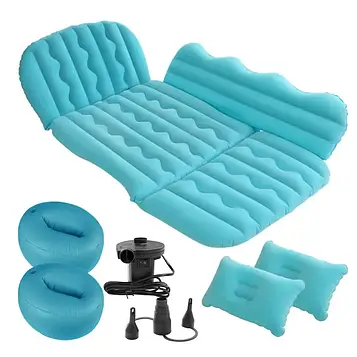 Надувний автомобільний матрац Блакитний з насосом Solve KT7001909 на заднє сидіння або в багажник PeremogaUA