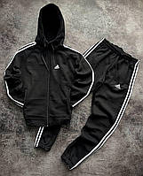 Спортивний костюм чоловічий зимовий Adidas Essentials Fleece чорний теплий на флісі з капюшоном адідас
