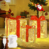 Подарункові коробки 3 шт LED  Набір з 3 шт. різдвяних світлових подарункових коробок, фото 6