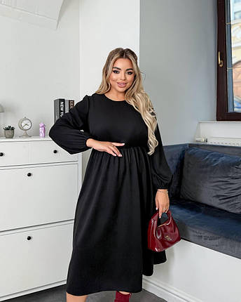 Замшева жіноча сукня чорна великого розміру Розміри: 48-50, 52-54, 56-58, 60-62, фото 1