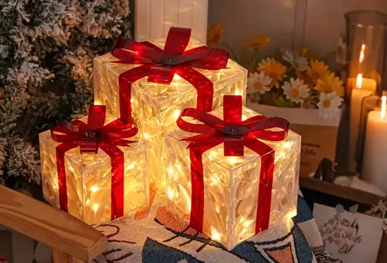 Подарункові коробки 3 шт LED  Набір з 3 шт. різдвяних світлових подарункових коробок, фото 1