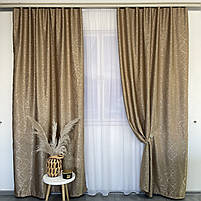 Штори льон "бите скло" кавові з білим шифоновим тюлем ALBO (SHTN-M17-20), фото 6