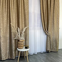 Штори льон "бите скло" кавові з білим шифоновим тюлем ALBO (SHTN-M17-20), фото 4