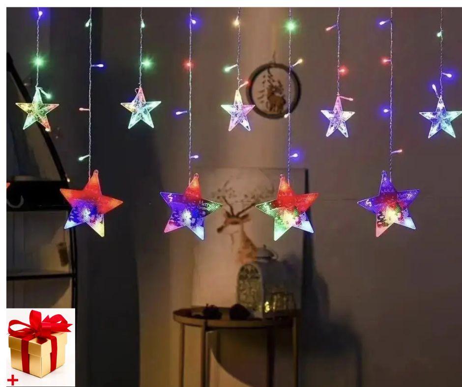 Гірлянда шторка з формами зірки мультиколір 10 PCS light Кольорова гірлянда-штора, фото 1