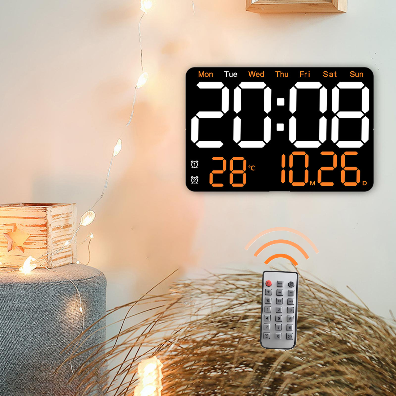 Годинник Deepfox DS-6652 LED цифровий електронний настінний/настільний Будильник Дата Температура 27,5х18,3см, фото 1