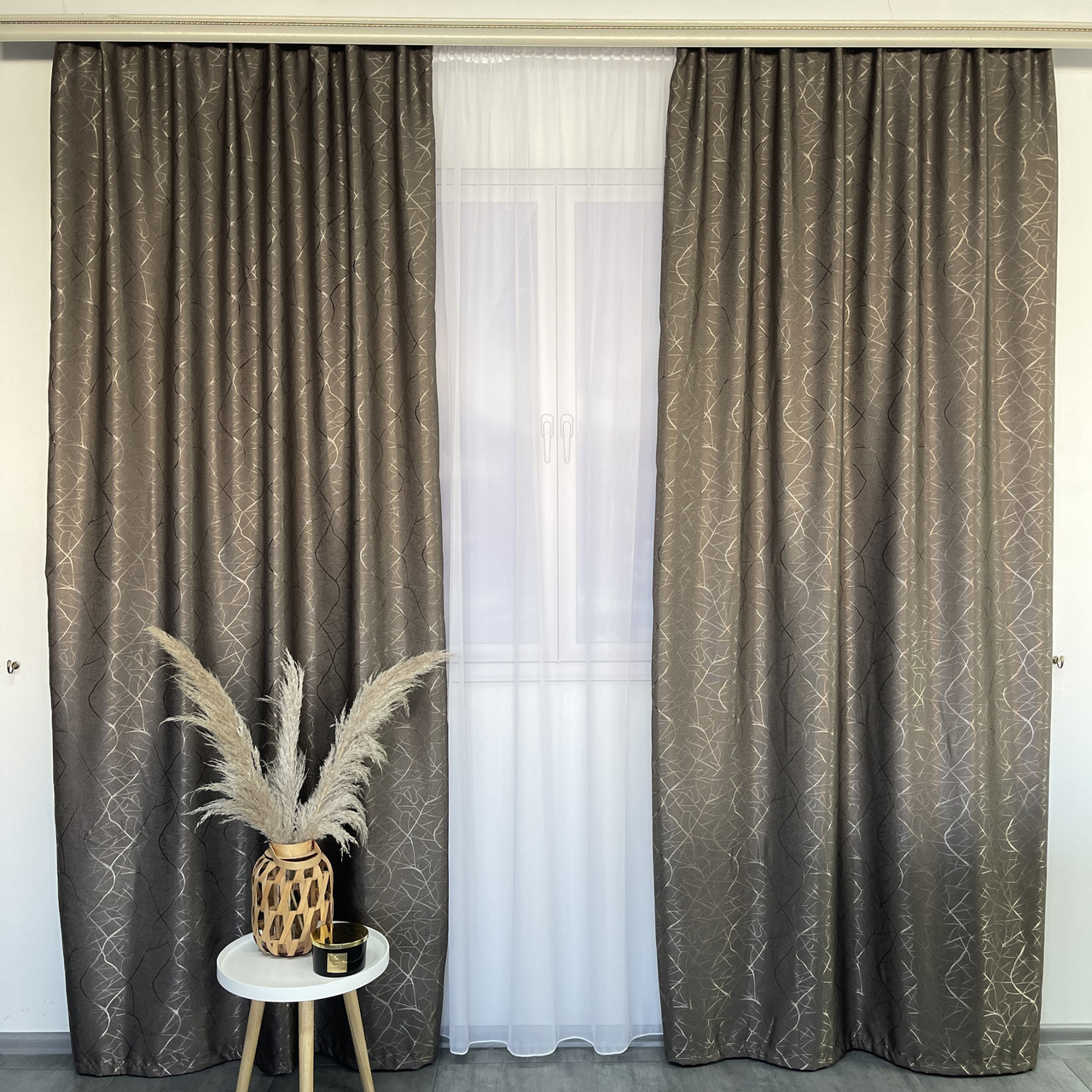 Штори лляні "бите скло" ALBO темно-коричневі 150×270 см, комплект 2 шт. (SH-M17-8), фото 1