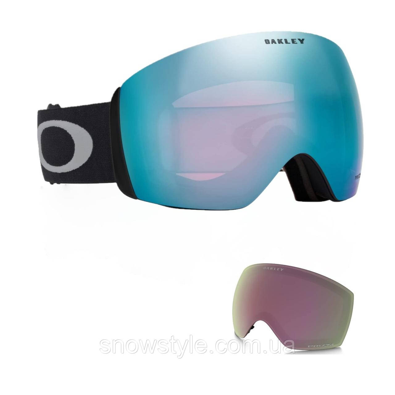 Гірськолижна маска Oakley Flight Deck L (XL) Matte Black 2 лінзи Prizm Sapphire Iridium/ Prizm HiPink + кейс, фото 1