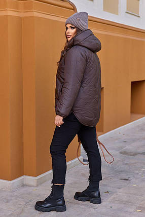 Зимова жіноча куртка шоколад великого розміру батал Розміри: 48-50, 52-54, 56-58, 60-62, фото 2