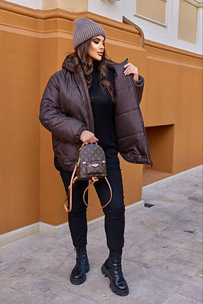 Зимова жіноча куртка шоколад великого розміру батал Розміри: 48-50, 52-54, 56-58, 60-62, фото 3