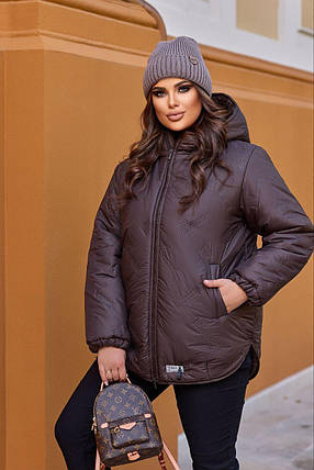 Зимова жіноча куртка шоколад великого розміру батал Розміри: 48-50, 52-54, 56-58, 60-62, фото 1