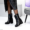Чорні шкіряні високі черевики ковбойки на середньому підборі, фото 3