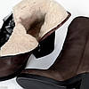 Шоколадні високі шкіряні зимові черевики ковбойки на середньому підборі, фото 8