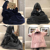 Ковдра-худі домашній одяг махрова тепла з капюшоном і карманом кенгуру 42-50 S-XL Оверсайз худі двостороння турецька махра