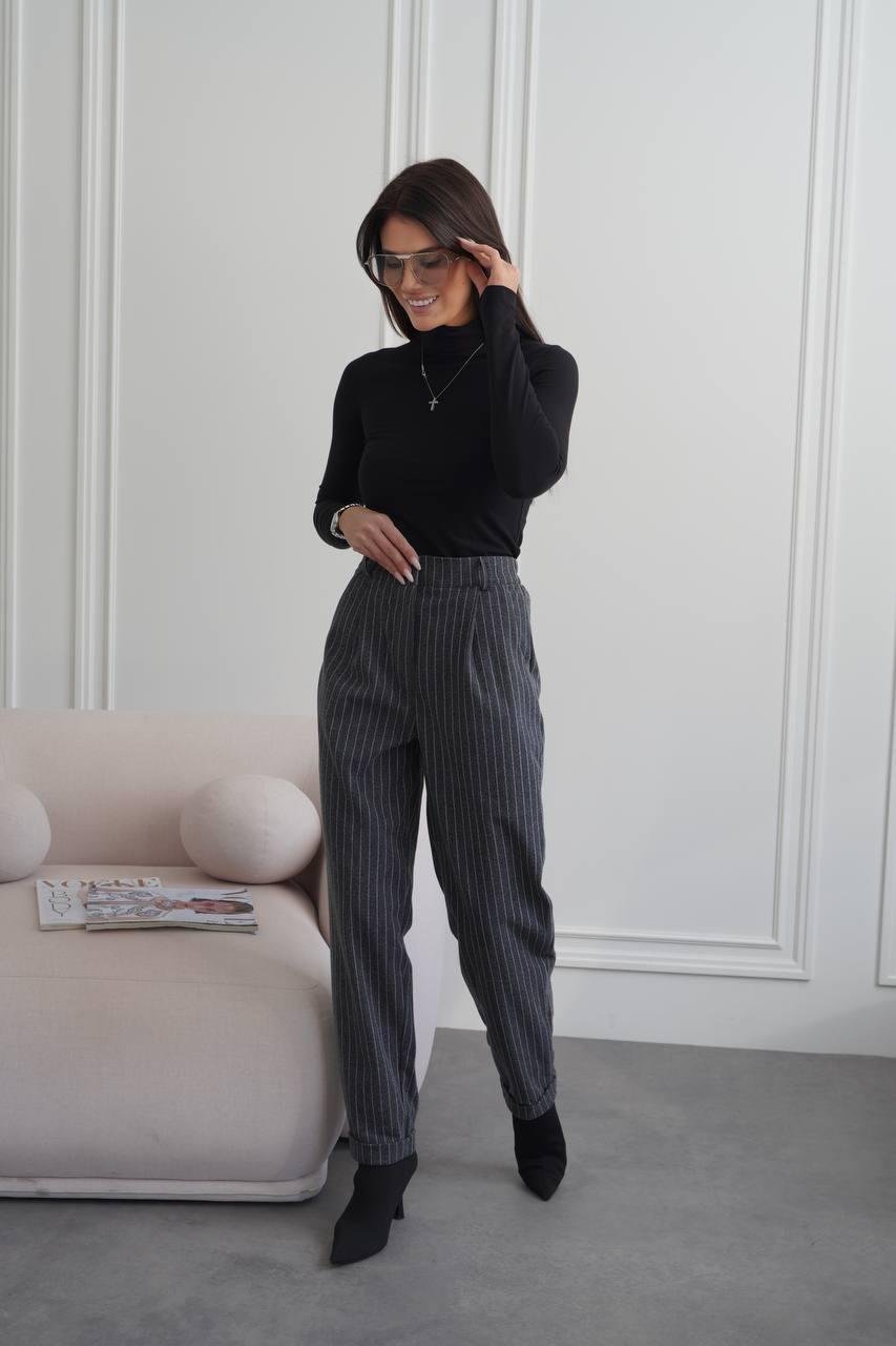 Штани жіночі з вовни Модель: 1555-5955 Колір: графіт, сірий, полоска, фото 1