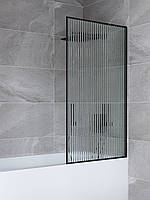 Шторка для ванни Amanda 600 x 1400 мм напівпрозора Флуст ребристе скло шторка в чорному профілі без верхнього тримача (штанги)