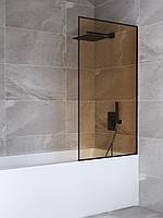 Шторка для ванни Amanda 600 x 1400 мм коричнева бронза скляна шторка в чорному профілі без верхнього тримача (штанги) скло у ванну