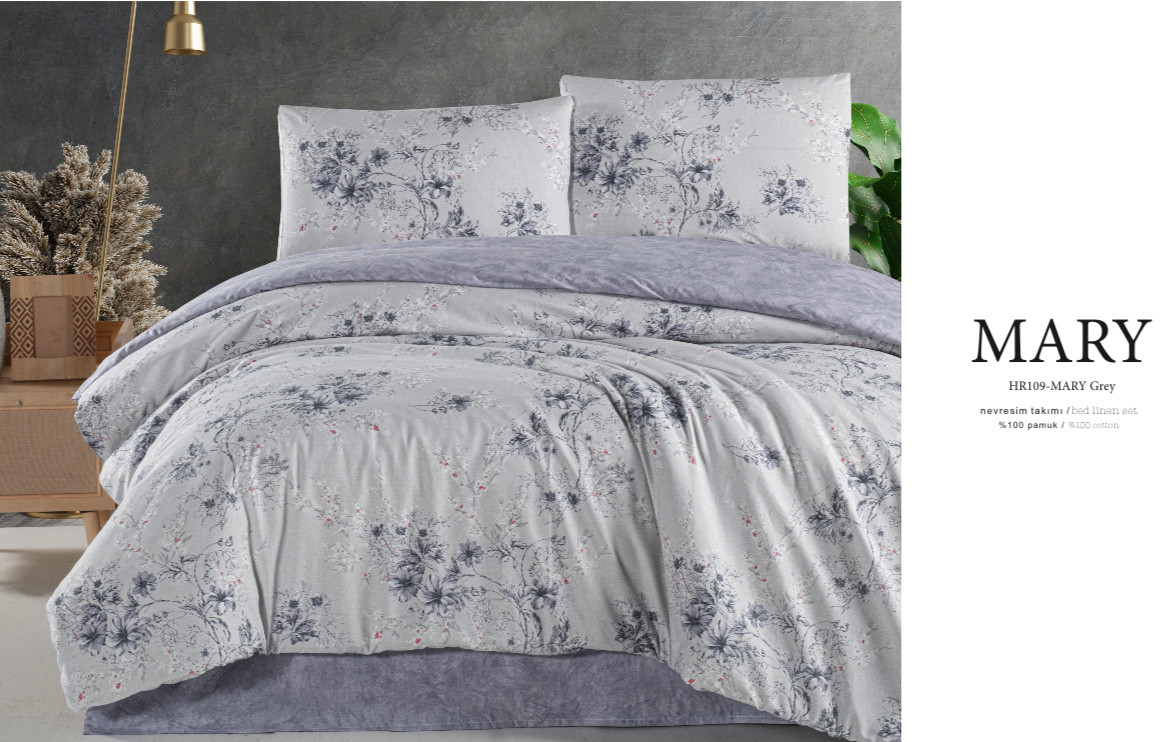 Постільна білизна Altinbasak з простирадлом на гумці євро розмір Mary grey, фото 1