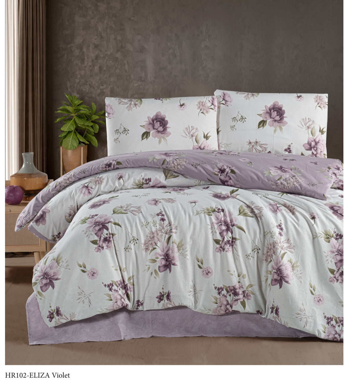 Постільна білизна Altinbasak з простирадлом на гумці євро розмір Eliza violet, фото 1