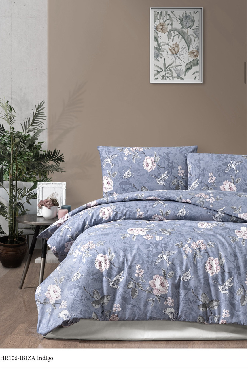 Постільна білизна Altinbasak  євро розмір ранфорс Ibiza indigo, фото 1