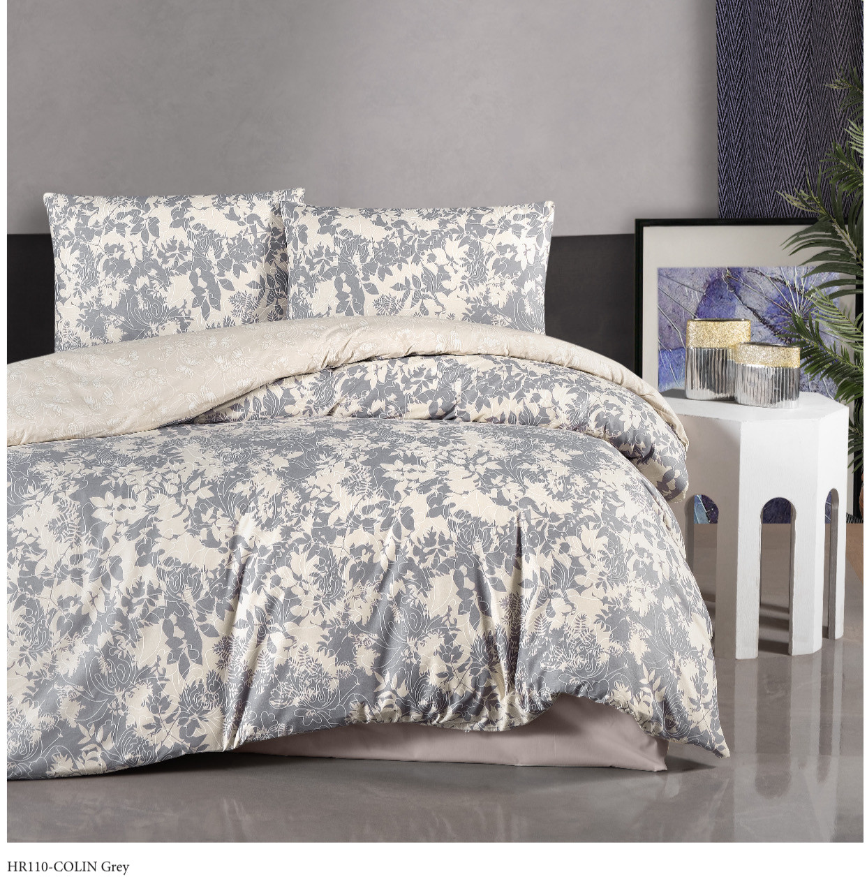 Постільна білизна Altinbasak з простирадлом на гумці євро розмір Colin grey, фото 1