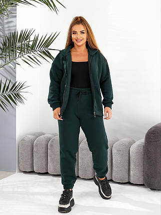 Жіночий теплий спортивний костюм зелений великого розміру Розміри: 52-54, 60-62, фото 2