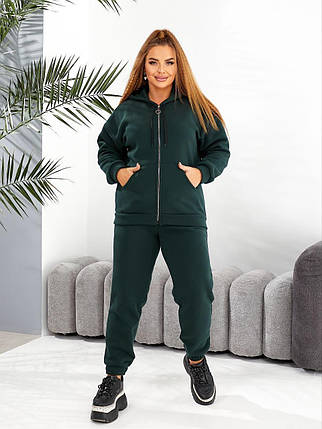 Жіночий теплий спортивний костюм зелений великого розміру Розміри: 52-54, 60-62, фото 1