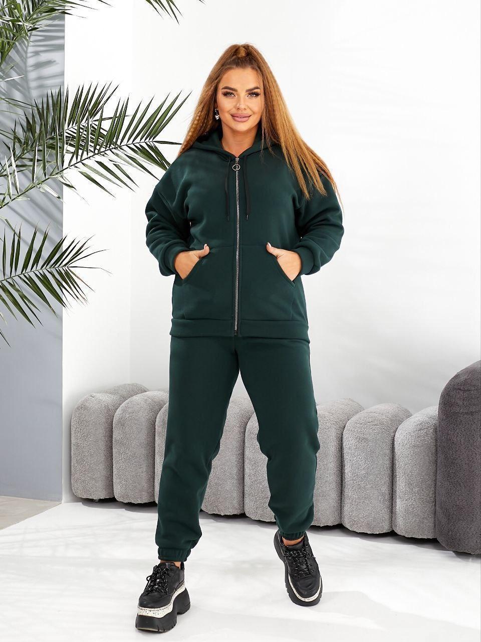 Жіночий теплий спортивний костюм зелений великого розміру Розміри: 52-54, 60-62