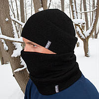 Комплект шапка баф-снуд чоловічий акриловий чорний, зимовий набір головних уборів на флісі one size