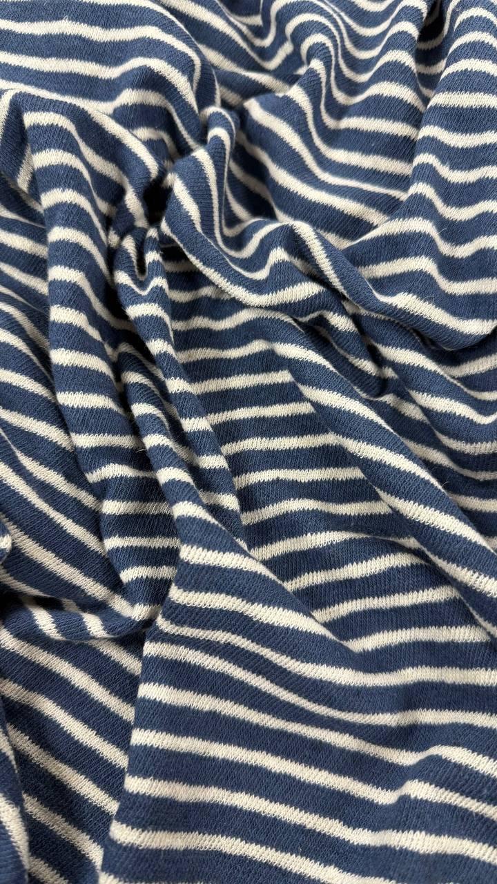Трикотаж у смужку, синій денім, фото 1