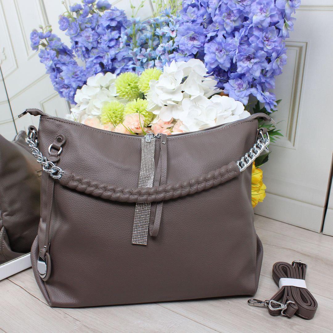 Велика жіноча сумка-мішок м'якої форми красива модна моко екошкіра