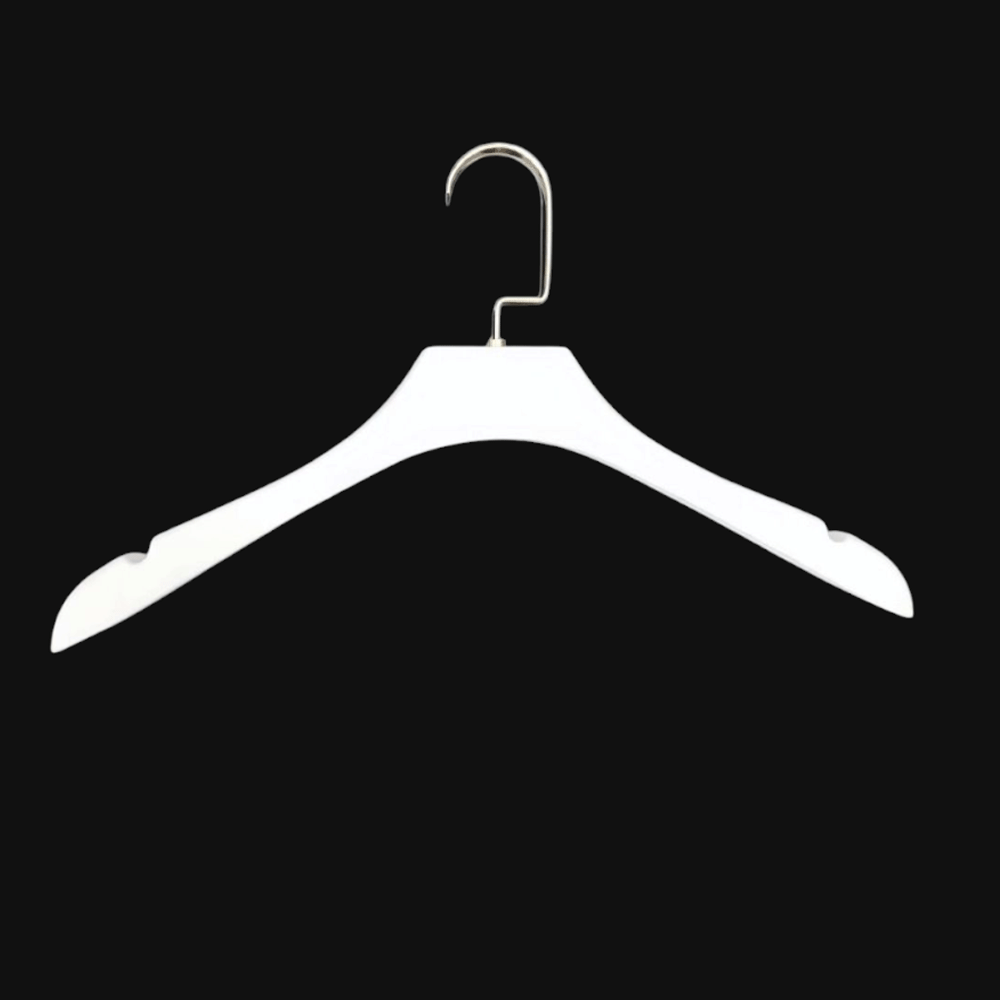 Пластикові плічки вішалки тремпеля 38 см білі  гачок хромований або золотий упаковка 5 шт, фото 1