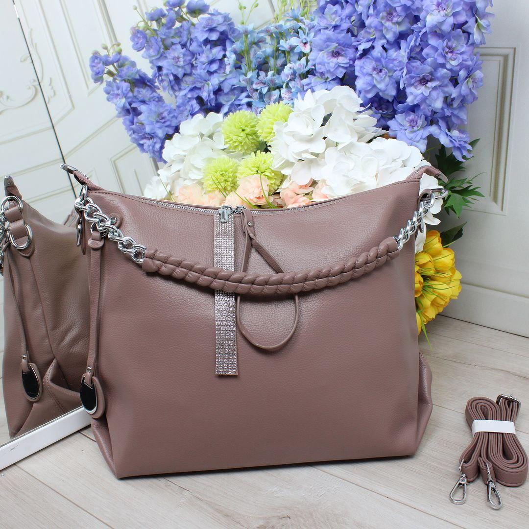 Велика жіноча сумка-мішок м'якої форми красива модна пудрова екошкіра