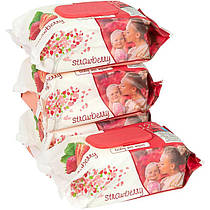 Вологі серветки ТМ SLEEPY Strawberry 120 штук з клапаном, 21 х 15 см