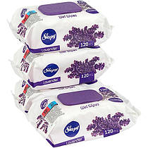 Вологі серветки ТМ SLEEPY Lavender 120 штук з клапаном, 21 х 15 см