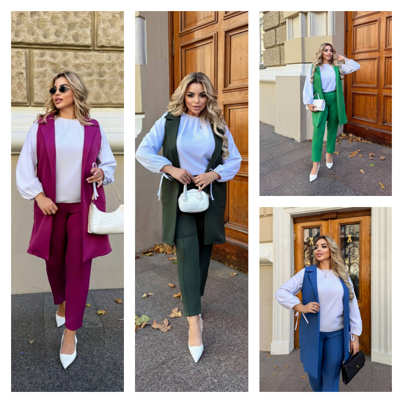 Модний костюм-трійка з жилетом батал, фото 1