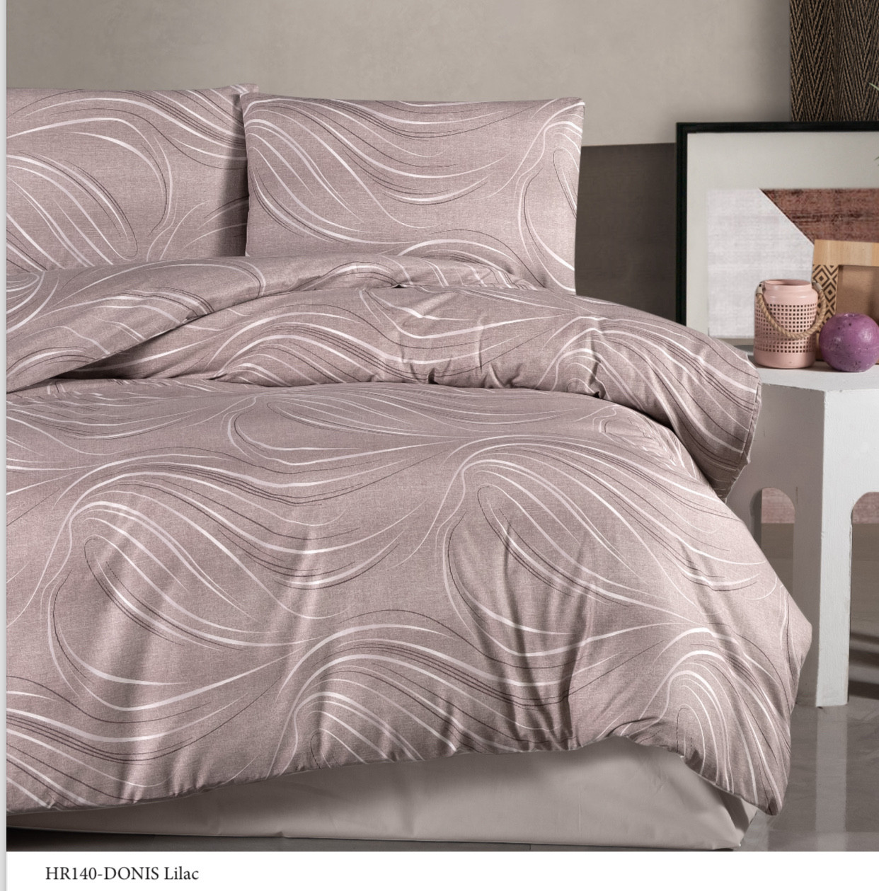 Постільна білизна Altinbasak з простирадлом на гумці євро розмір Donis lilac, фото 1