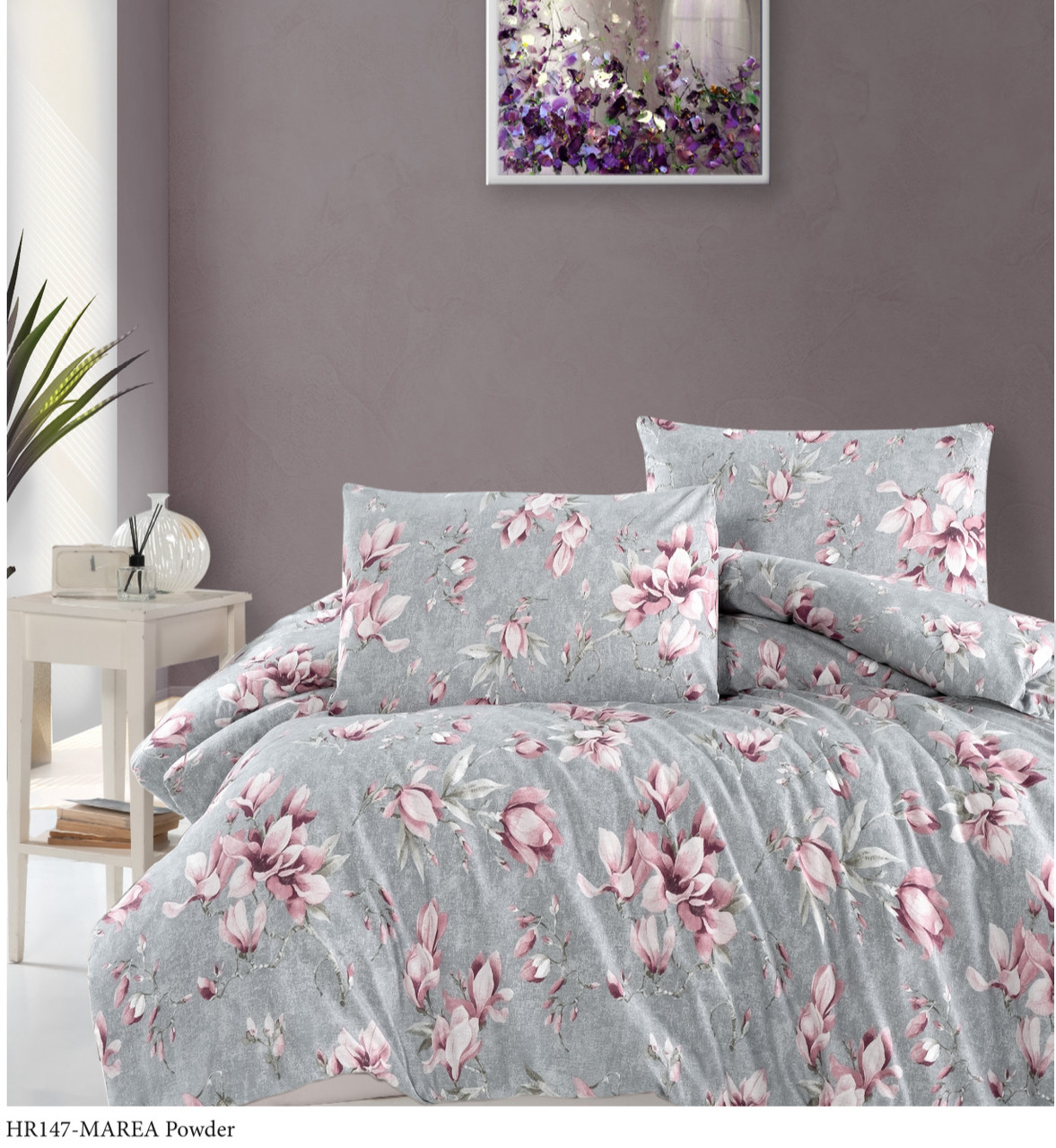 Постільна білизна Altinbasak з простирадлом на гумці євро розмір Marea powder, фото 1