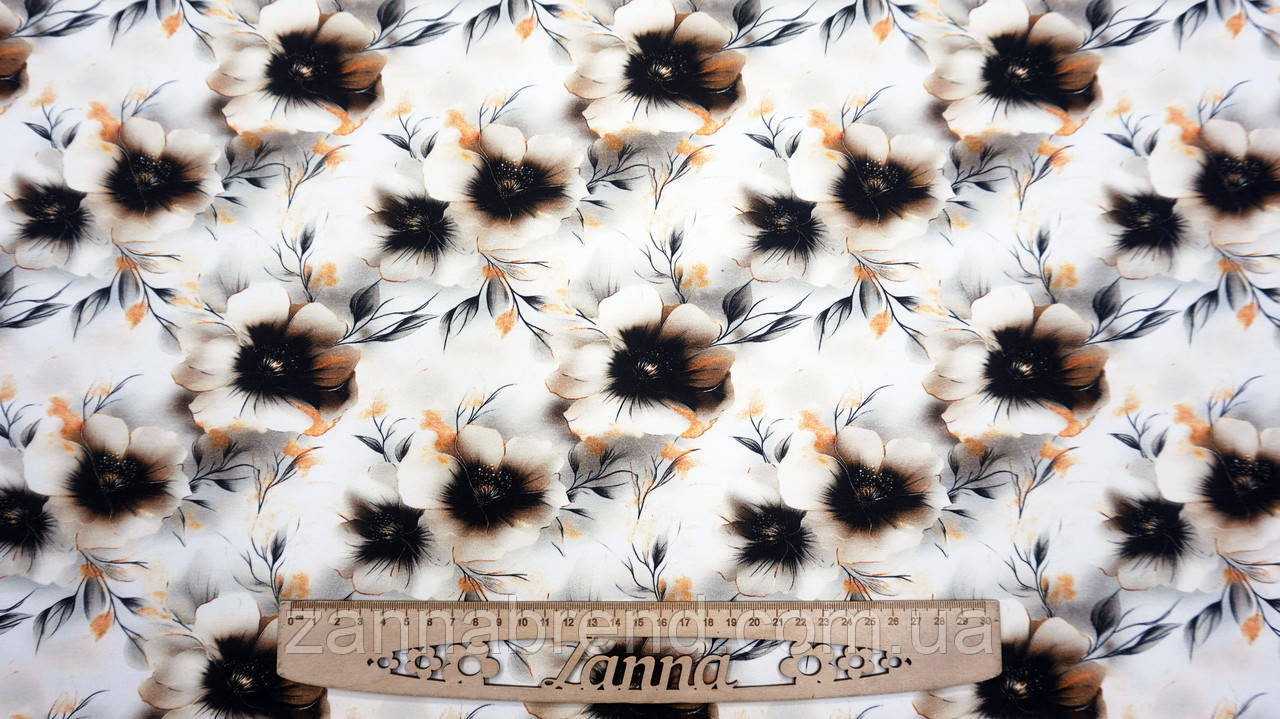 Футер Двонитка колір молочно-бежевий "Квітковий серпанок" (Туреччина), фото 1