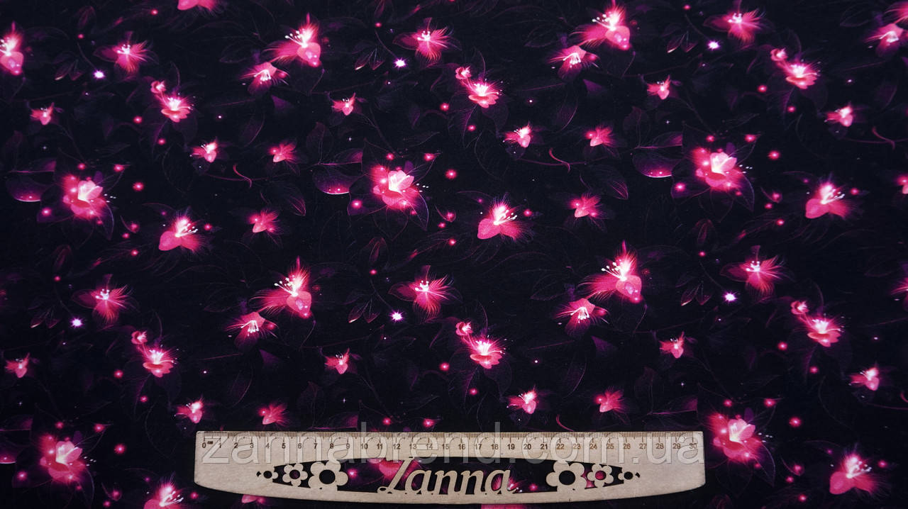 Футер Двонитка колір чорний "Квіткові вогники" (Туреччина), фото 1