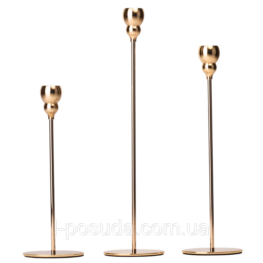 Набір свічників “Симфонія”, золото, 3 шт., висота 32/27/22 см, стільниця для свічок., фото 1