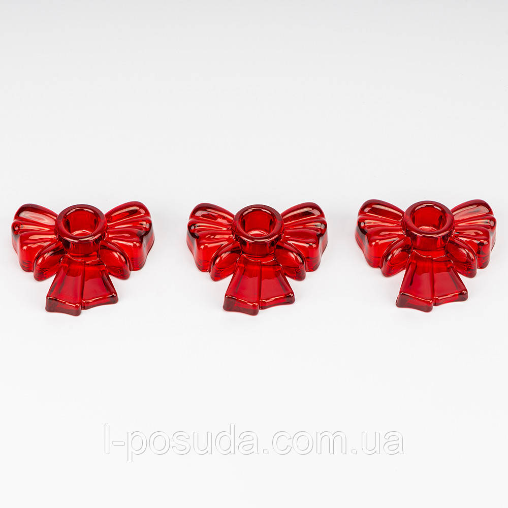 Набір свічників «Червоні бантики», 3 шт., 9,2 см - новорічний декор та сервірування святкового столу, фото 1