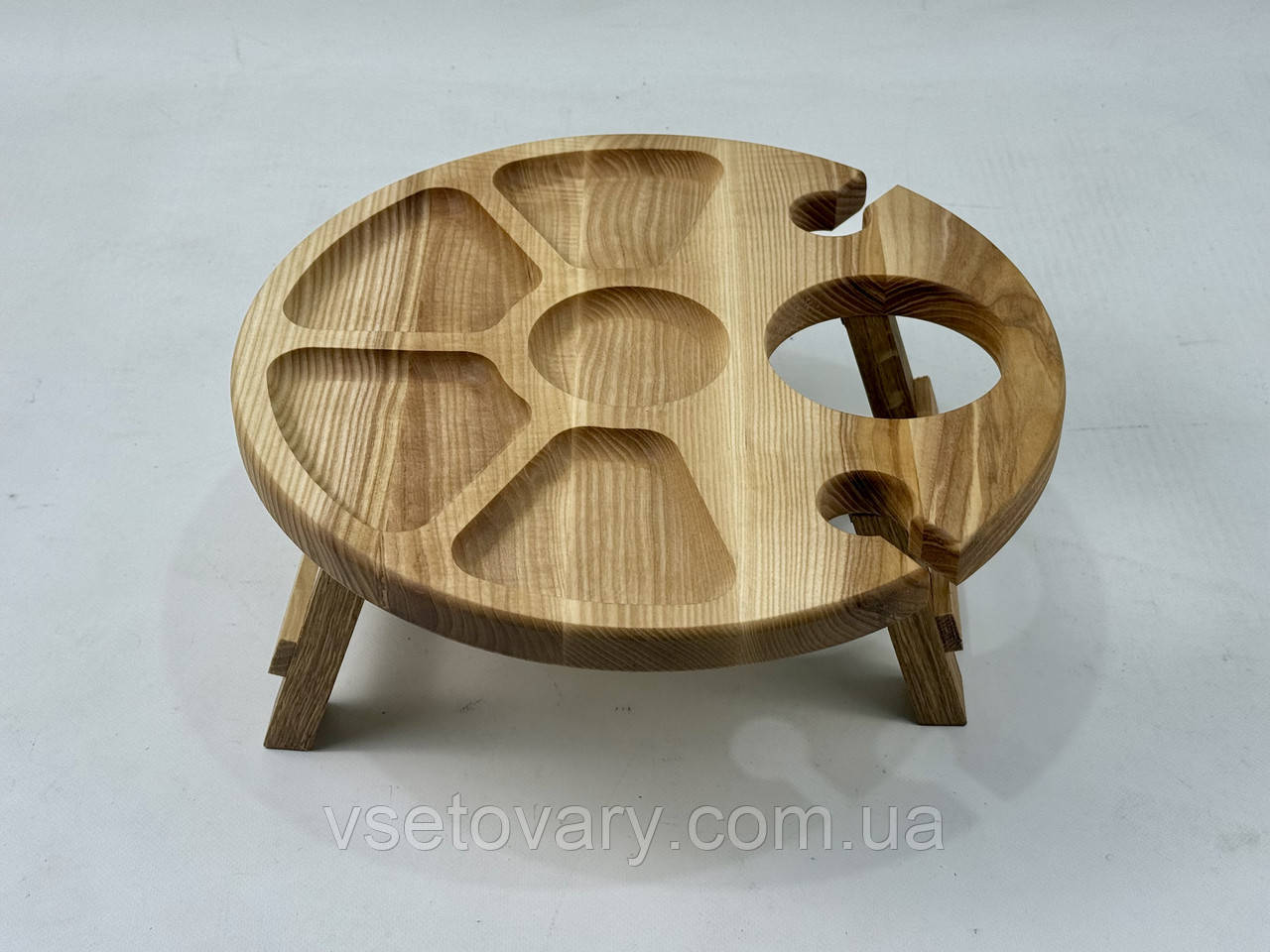 Дерев'яний винний столик, 35*35*17 см, 2 бокали та пляшка, фото 1